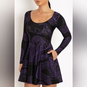 Blackmilk Venomous Purple Toastie Long Sleeve Skater Dress - Limited
